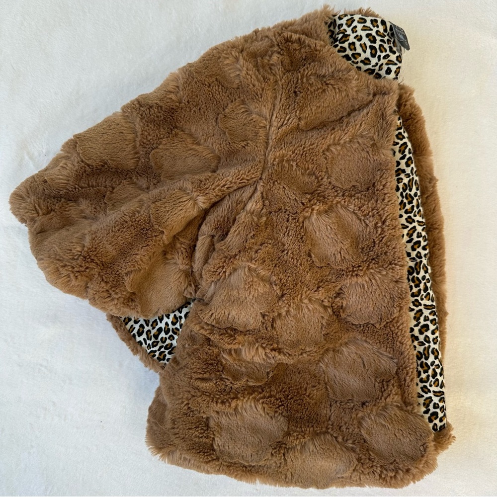 Zara Kids Cotton Furry Teddy Bear Cape Capelet Cheetah Leopard Lined, size 7-8 - Picture 14 of 16